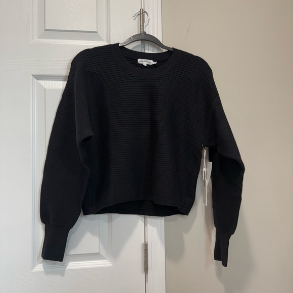 NWT Good American Knit Ribbed Crewneck Sweater Black Sz 0 / XS Oversized - Picture 4 of 11